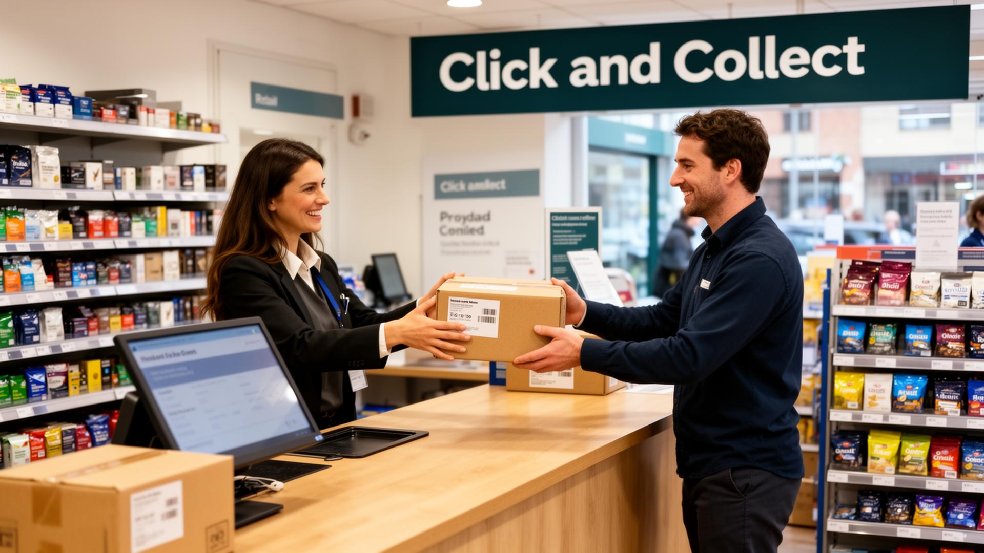 Customer collecting an online order from a retail click and collect point in the UK