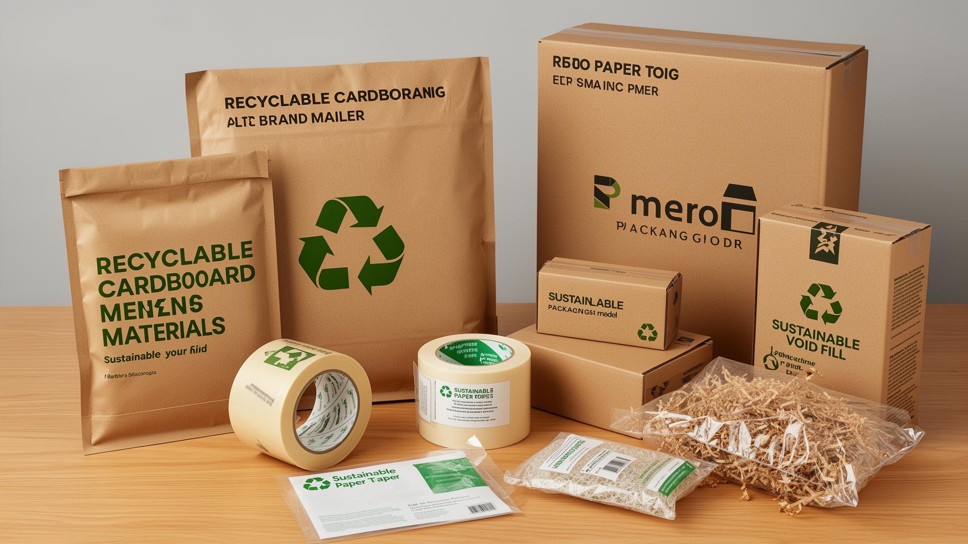 Selection of modern ecommerce packaging options including recyclable mailers and branded boxes