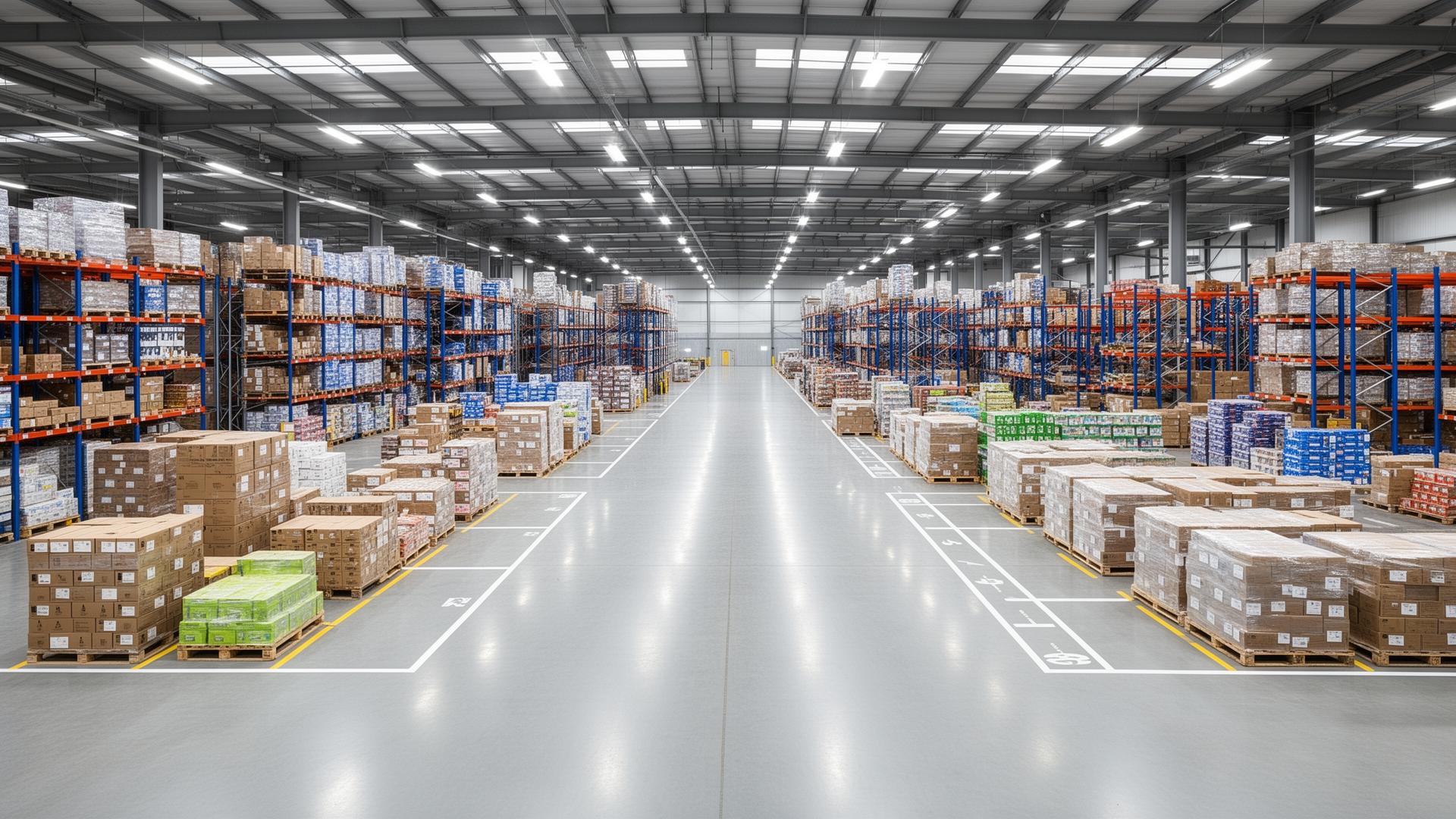 Interior of a shared multi-client UK warehouse with separate storage zones